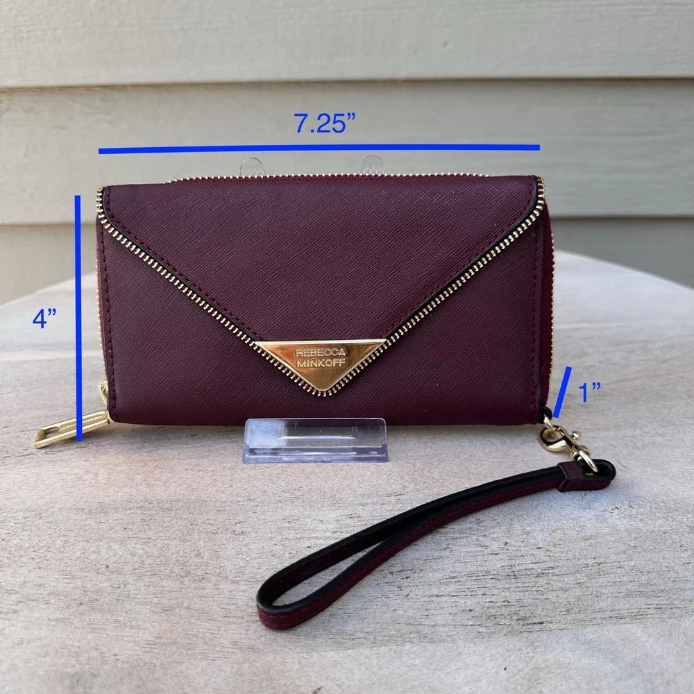Rebecca Minkoff Molly Metro Zip Around Wristlet Wallet Port Wine Red Saffiano